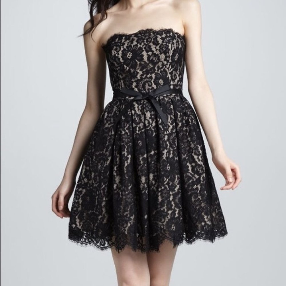 ROBERT RODRIGUEZ BLACK LACE STRAPLESS DRESS 14 NWT